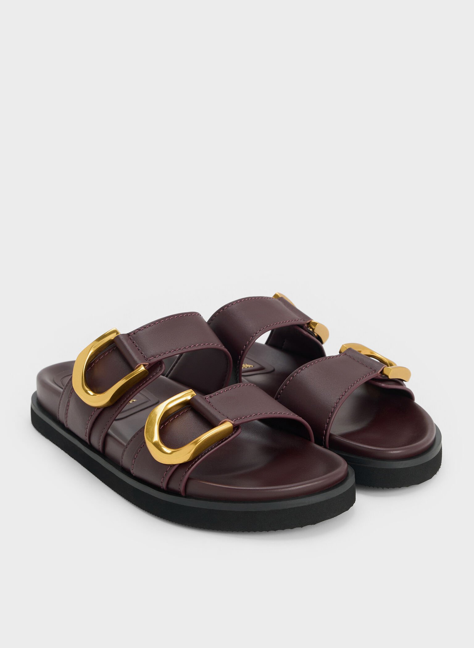 Gabine Buckled Leather Slides, Plum, hi-res