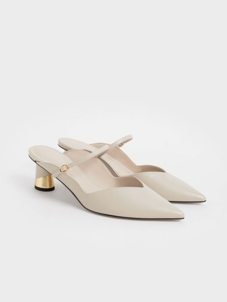 Cammie Metallic Sculptural Heel Mules, Chalk, hi-res