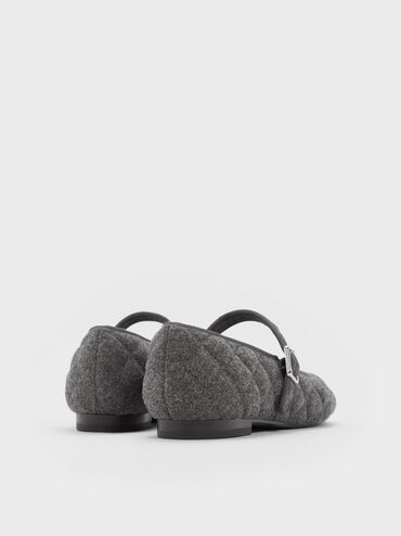 Carmel Felt Quilted Buckled Mary Jane Flats, Grey, hi-res