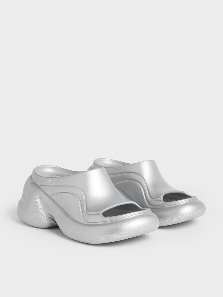 Eva Sculptural Platform Sandals, Silver, hi-res