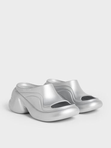 Eva Sculptural Platform Sandals, Silver, hi-res