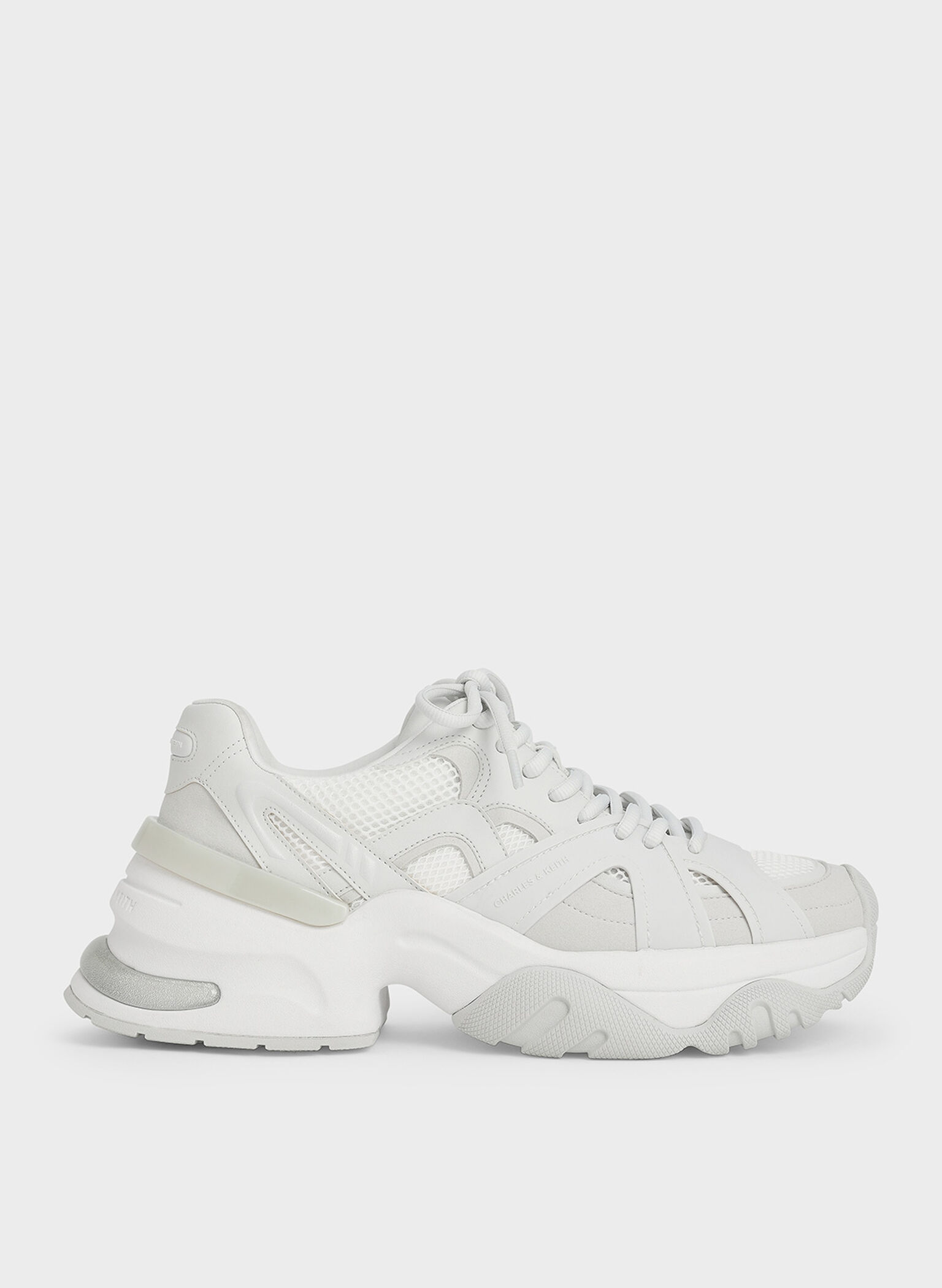 Mesh Contrast-Trim Chunky Sneakers, White, hi-res