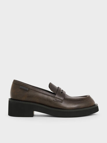 Chunky-Sole Penny Loafers, Dark Brown, hi-res