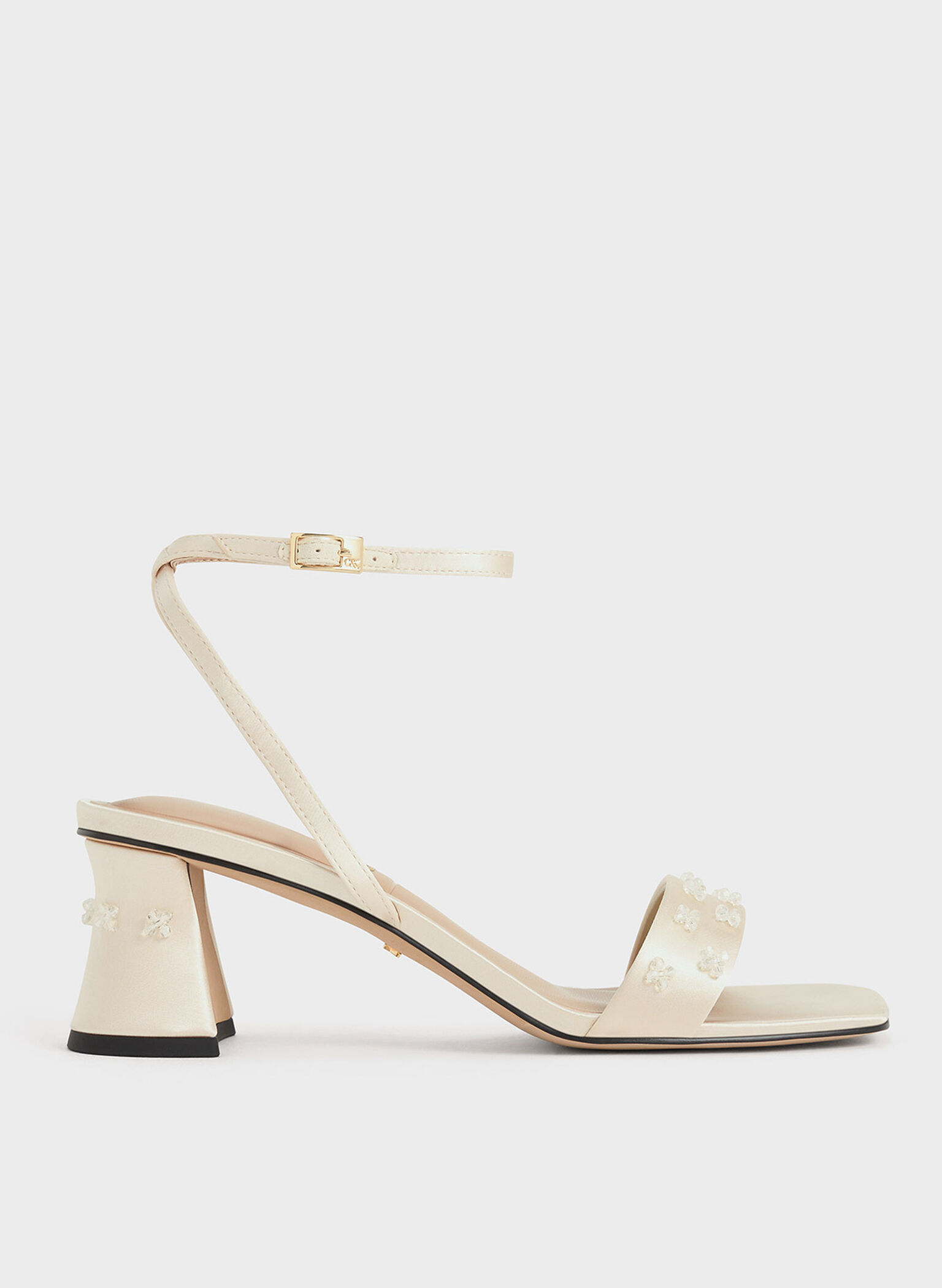 Recycled Polyester Beaded Heeled Sandals, Champagne, hi-res