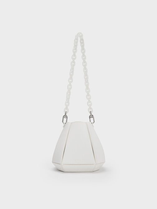 Geometric Structured Bucket Bag, White, hi-res