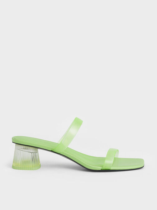 Double Strap See-Through Mules, Green, hi-res