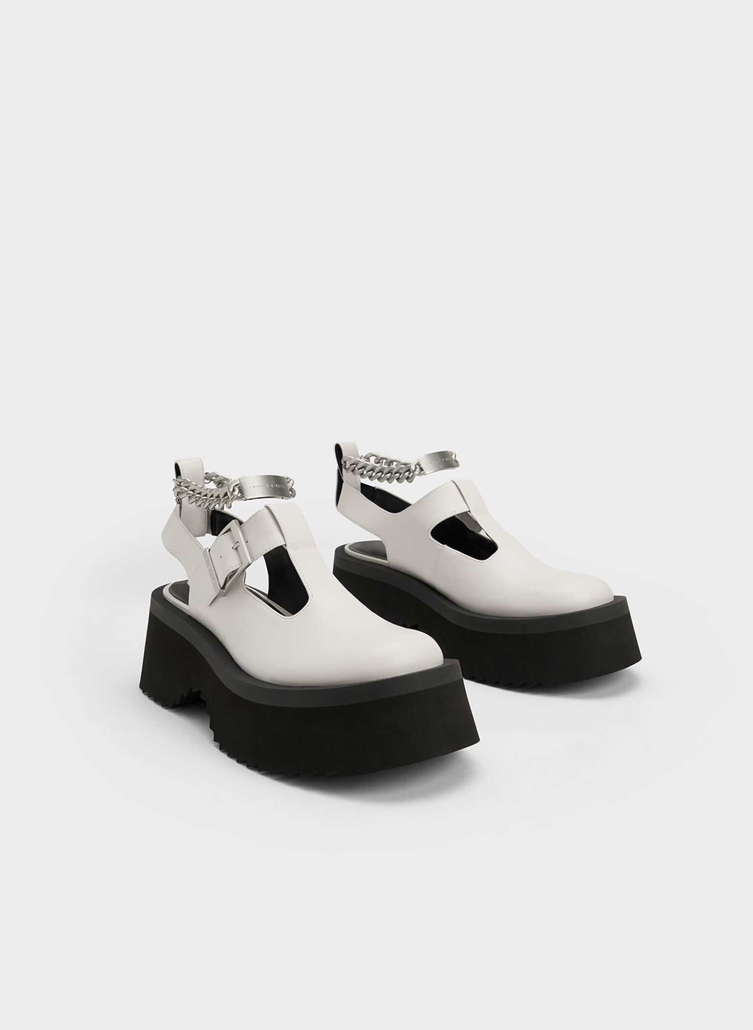 Chunky Chain Cut-Out Mary Janes, White, hi-res