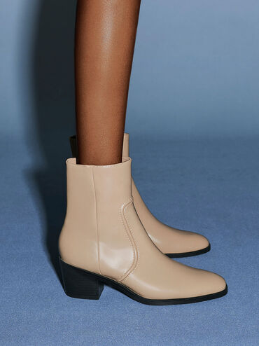 Slant Heel Ankle Boots, Sand, hi-res