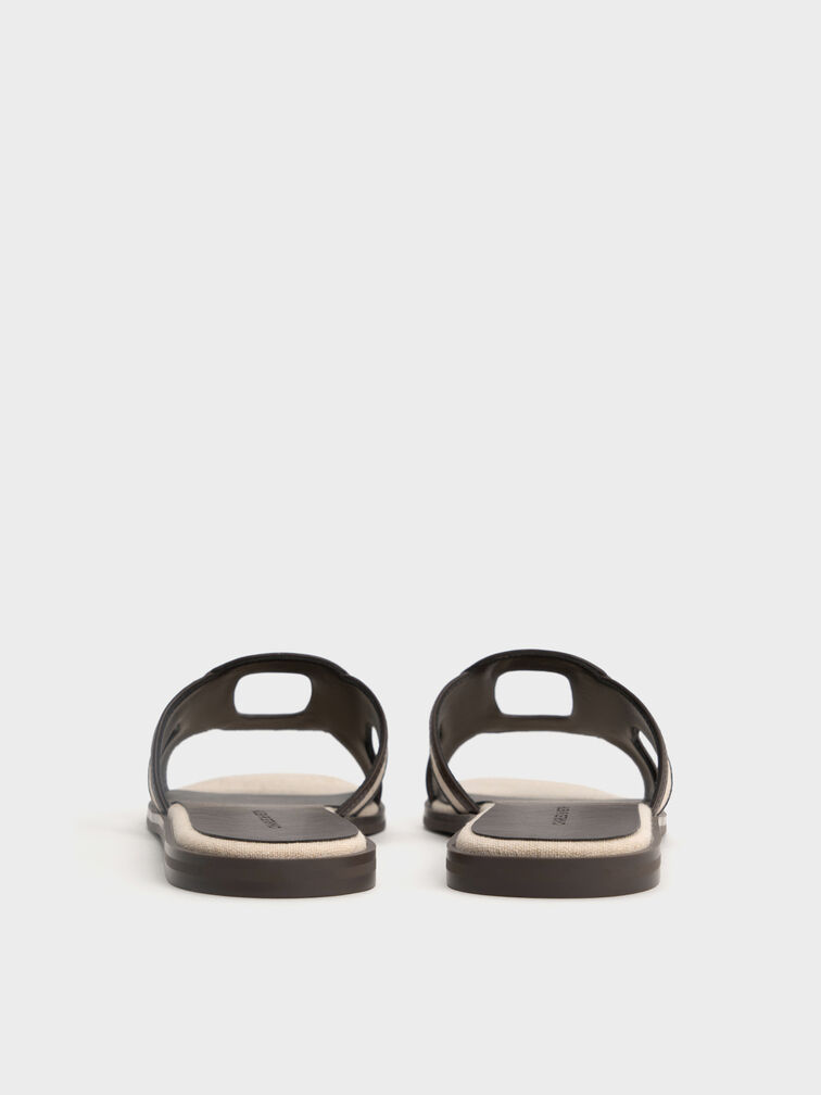 Easley Linen Cut-Out Slide Sandals, Dark Brown, hi-res