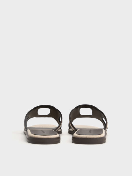 Easley Linen Cut-Out Slide Sandals, Dark Brown, hi-res