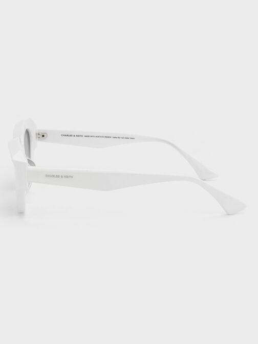 Recycled Acetate Geometric-Frame Cateye Sunglasses, White, hi-res