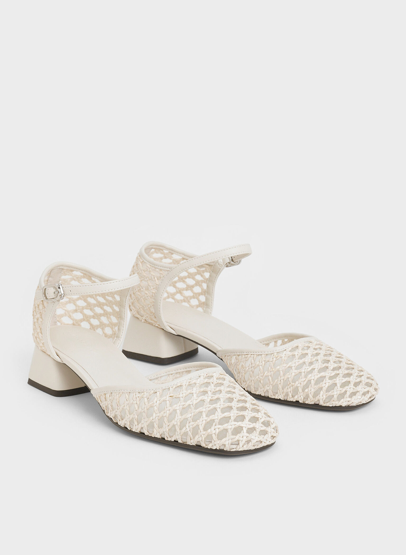 Woven D'Orsay Ankle-Strap Pumps, Chalk, hi-res