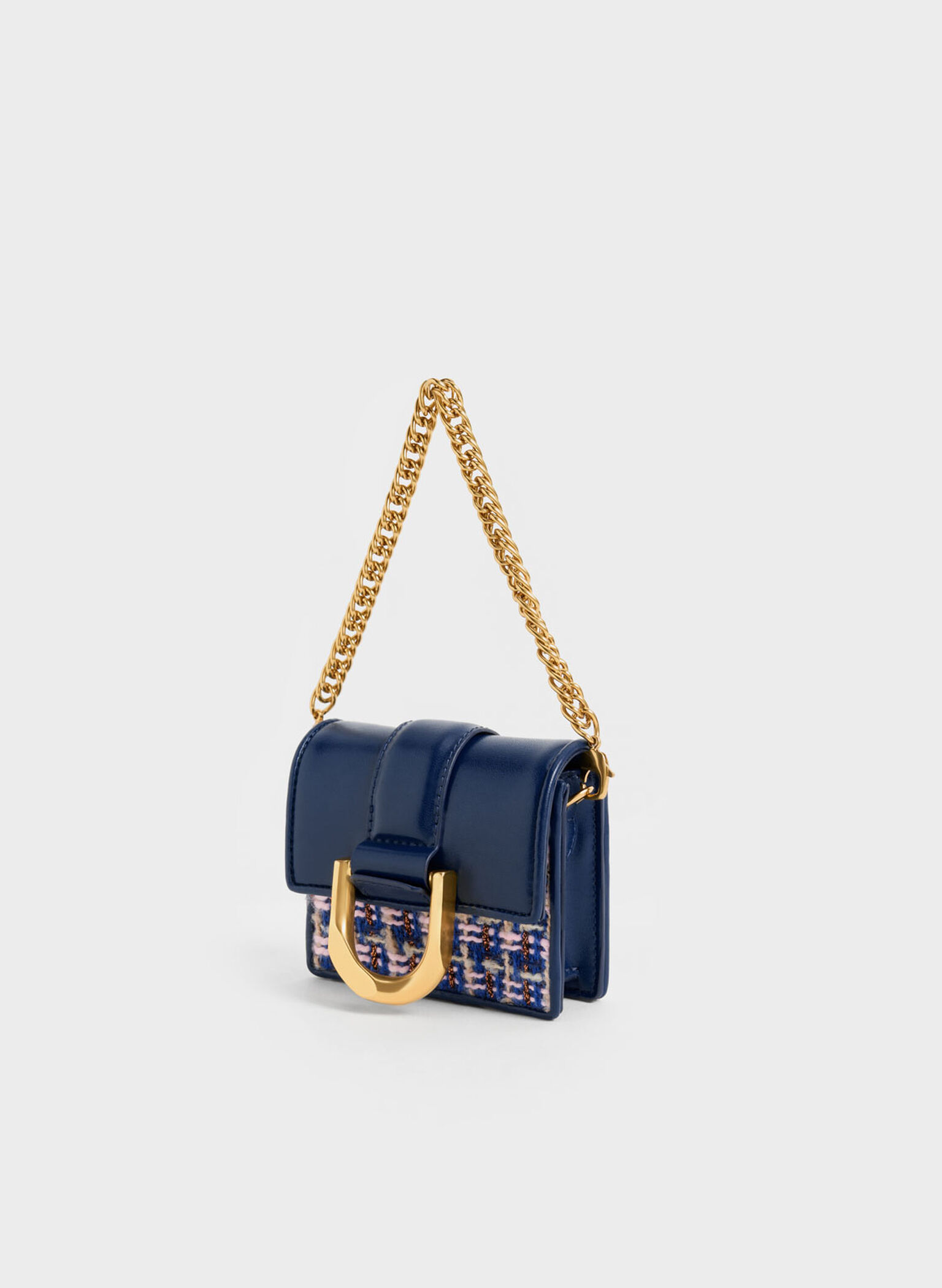 Gabine Tweed Chain-Link Card Holder, Navy, hi-res