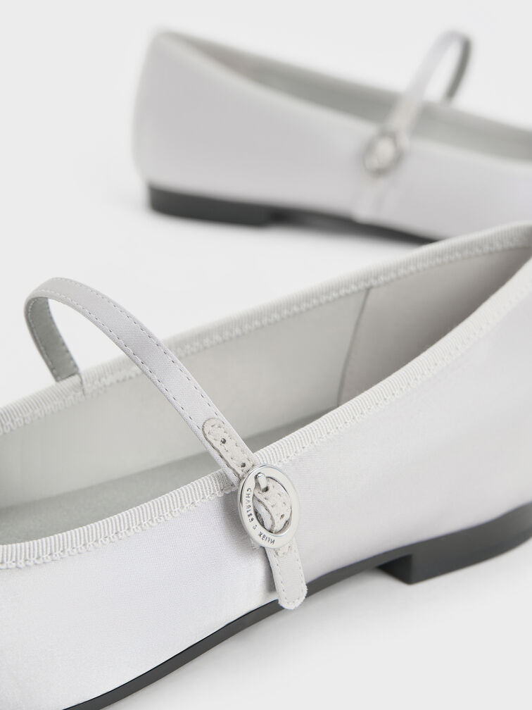 Emiko Satin Bow Mary Jane Flats, Silver, hi-res