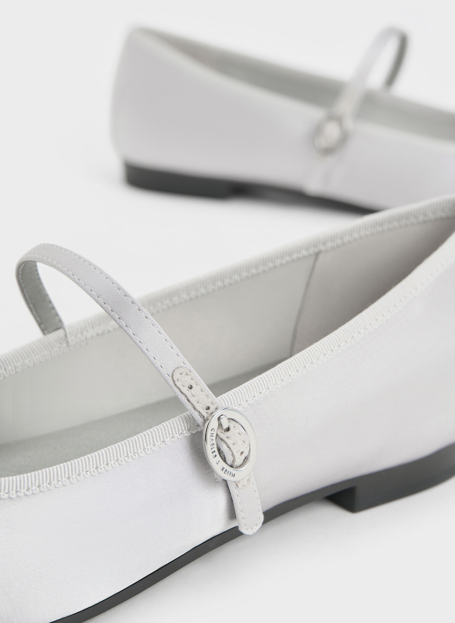 Emiko Satin Bow Mary Jane Flats, Silver, hi-res