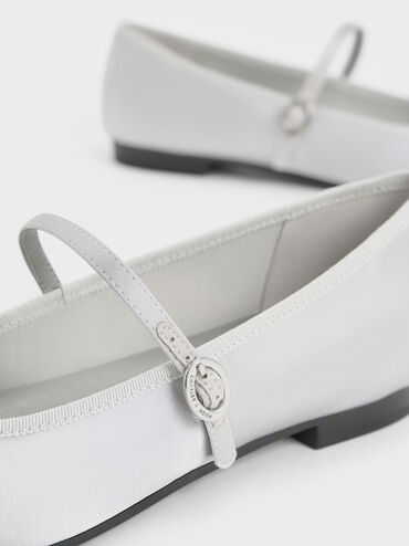 Emiko Satin Bow Mary Jane Flats, Silver, hi-res