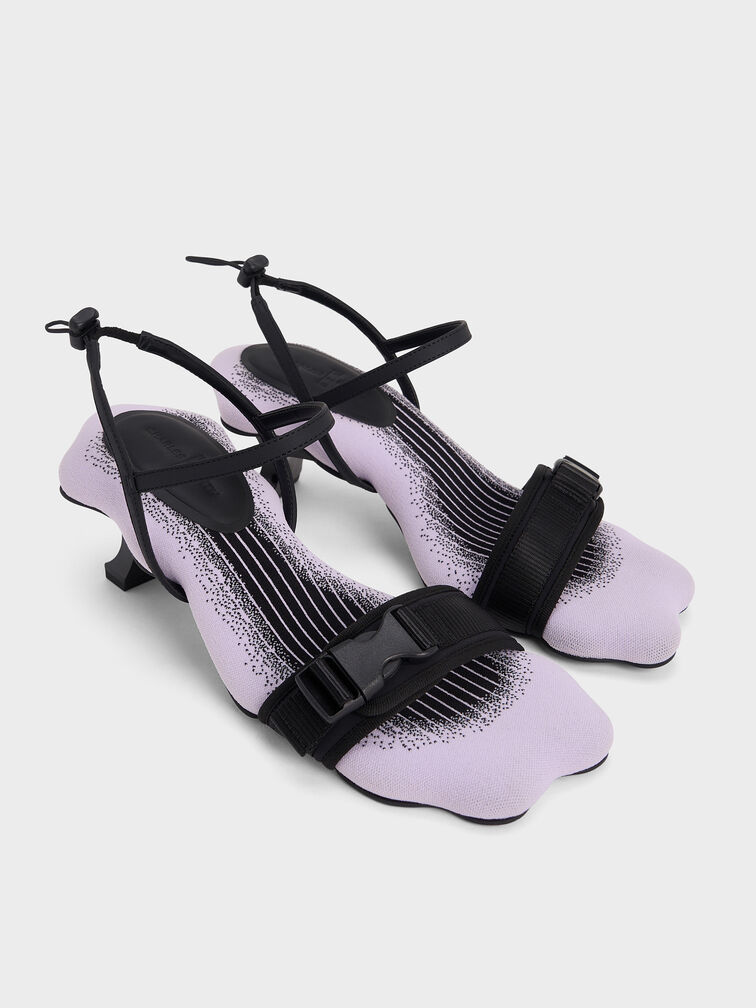 Nylon Wave-Edge Sculptural-Heel Sandals, Lilac, hi-res