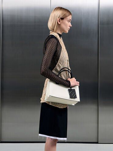 Cameron Double Top Handle Bag, White, hi-res