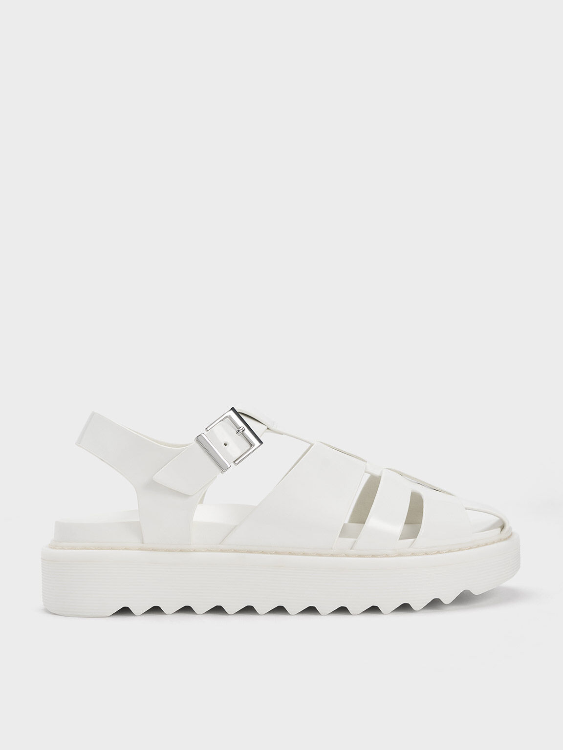 Buckled Caged Sandals White