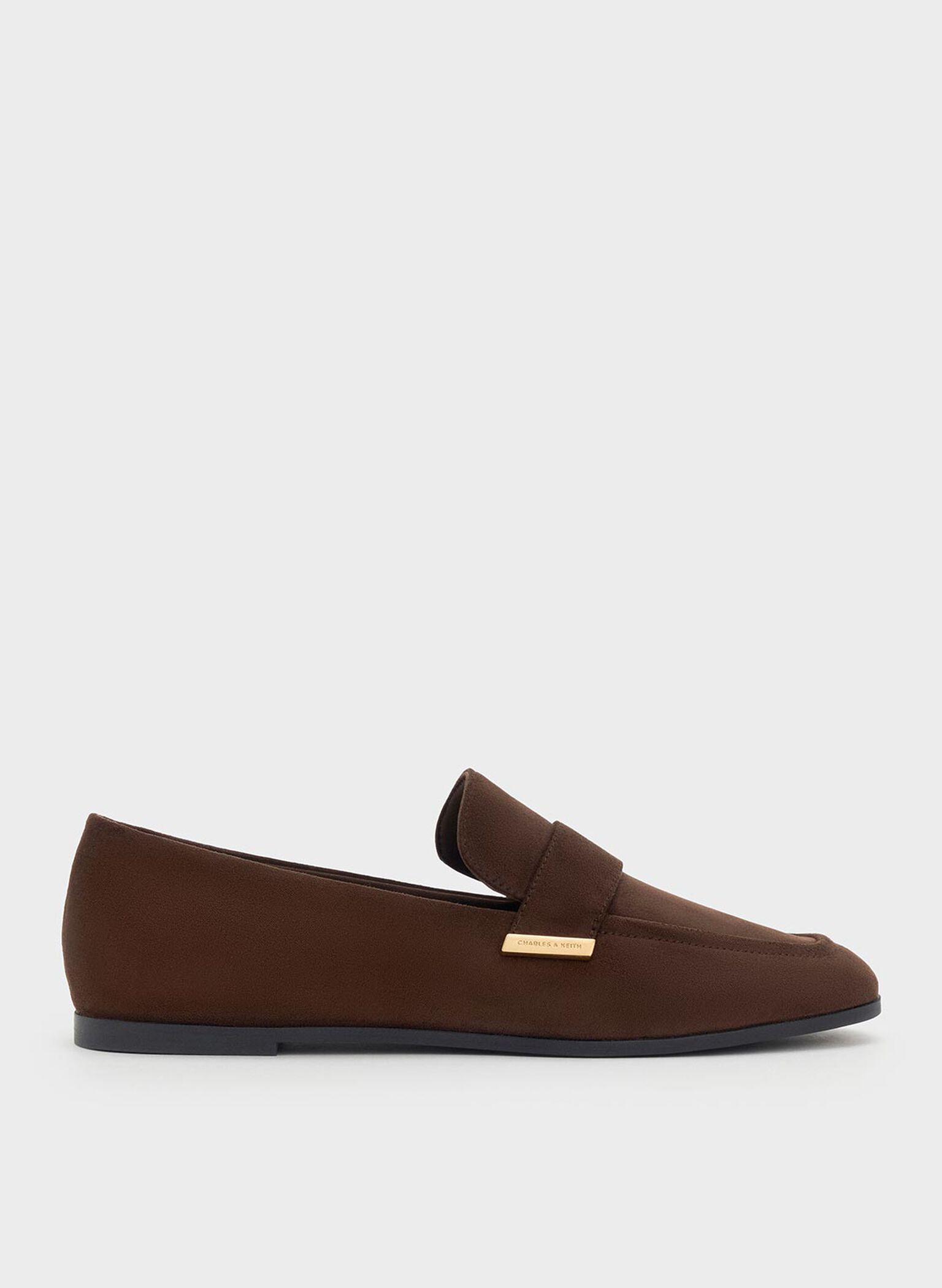 Faux Suede Almond-Toe Flat Loafers, Dark Brown, hi-res