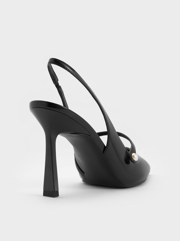 Helena Pearl-Buckle Pointed-Toe Slingback Pumps, Black Box, hi-res