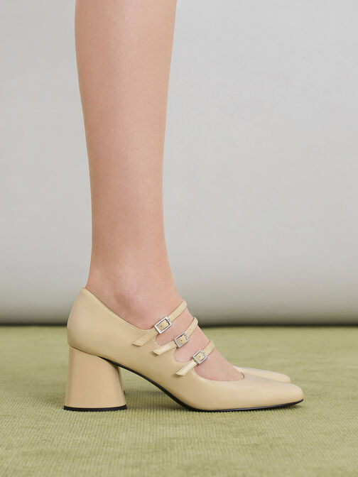 Claudie Patent Buckled Mary Janes, Yellow, hi-res