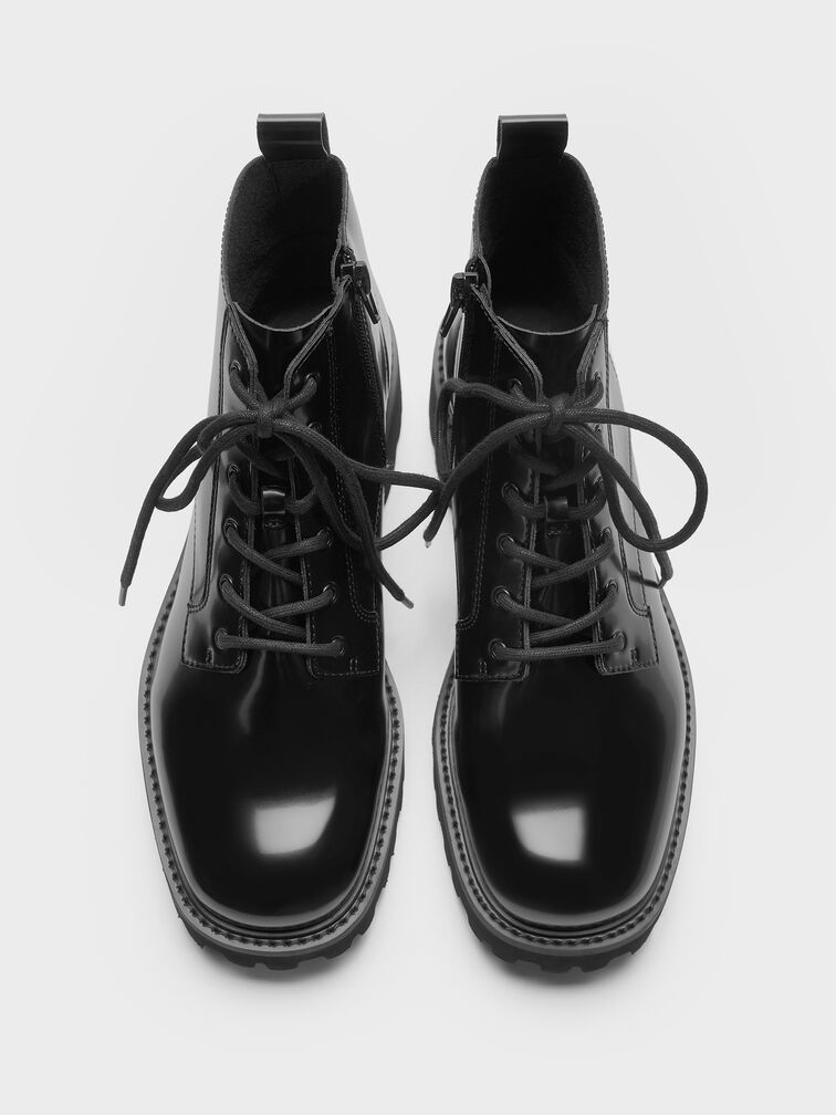Ridged-Sole Side-Zip Combat Boots, Black Box, hi-res