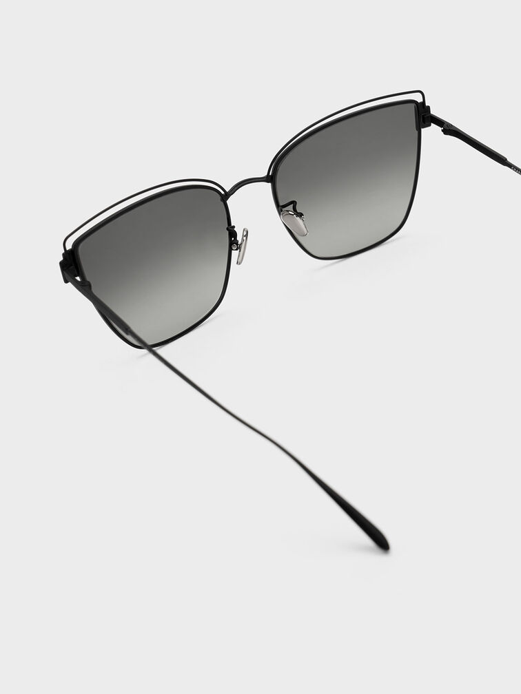 Wire-Frame Cat-Eye Sunglasses, Black, hi-res
