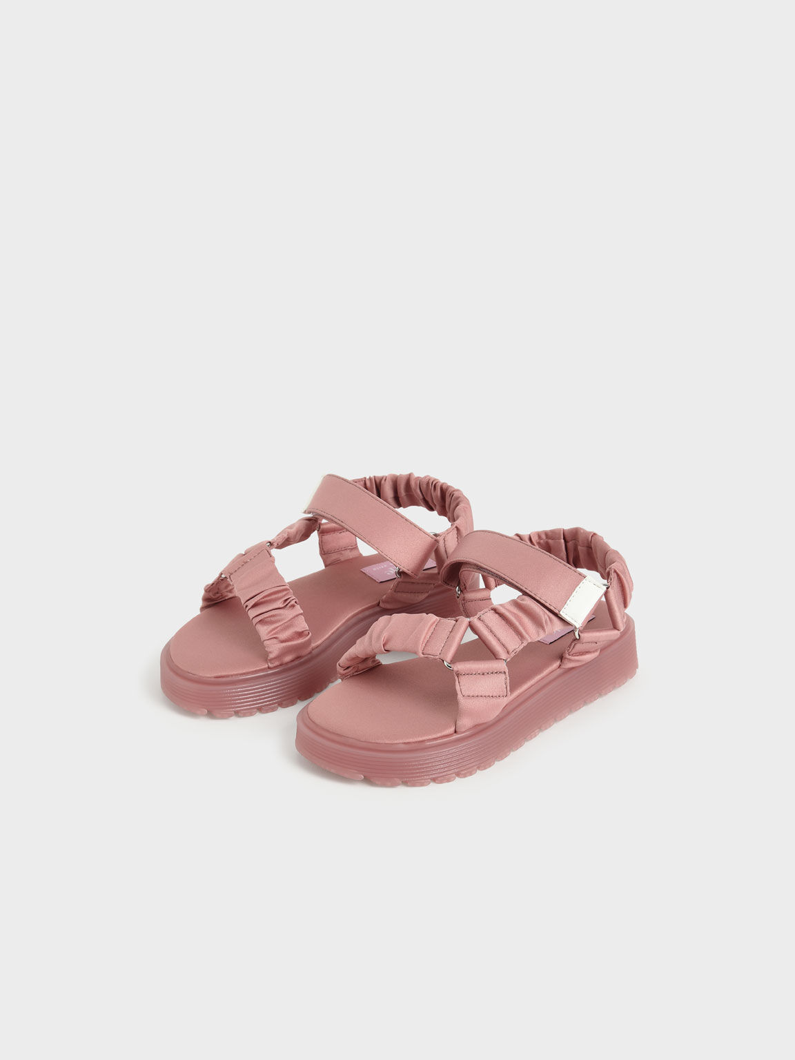 Girls' Fabric Ruched Sports Sandals, Pink, hi-res
