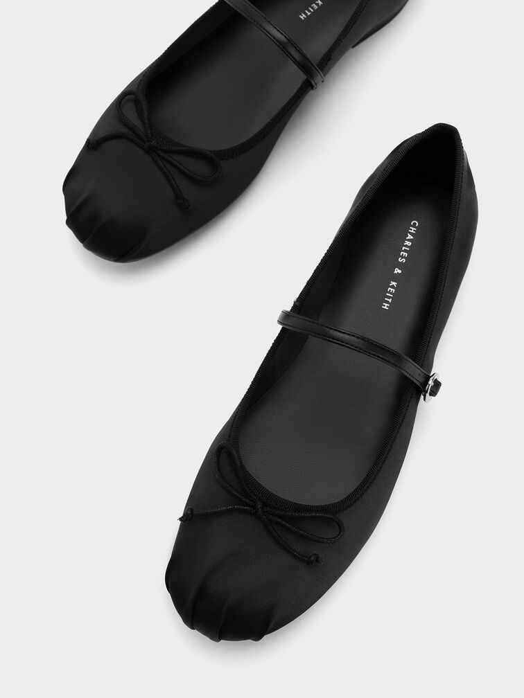 Emiko Satin Bow Mary Jane Flats, Black, hi-res