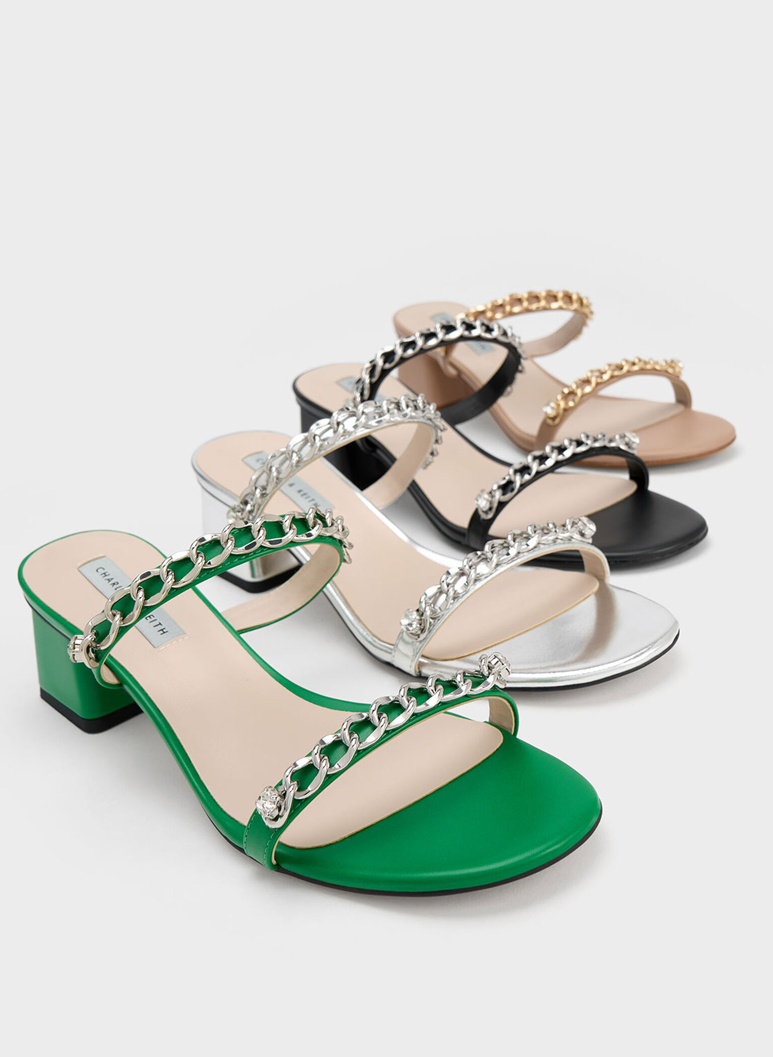 Chain-Link Block Heel Sandals, Nude, hi-res