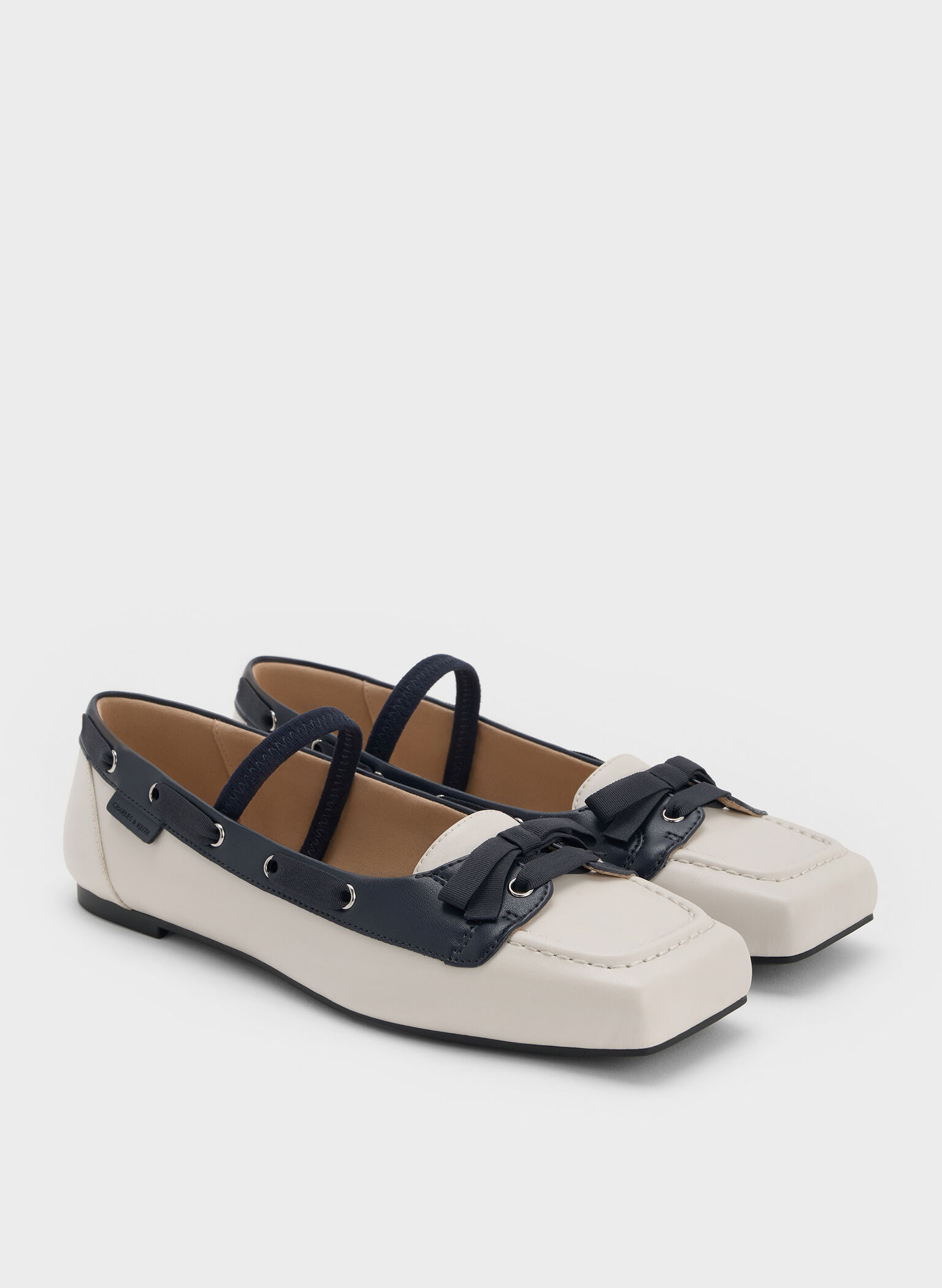 Bow Two-Tone Boat-Shoe Flats, Chalk, hi-res