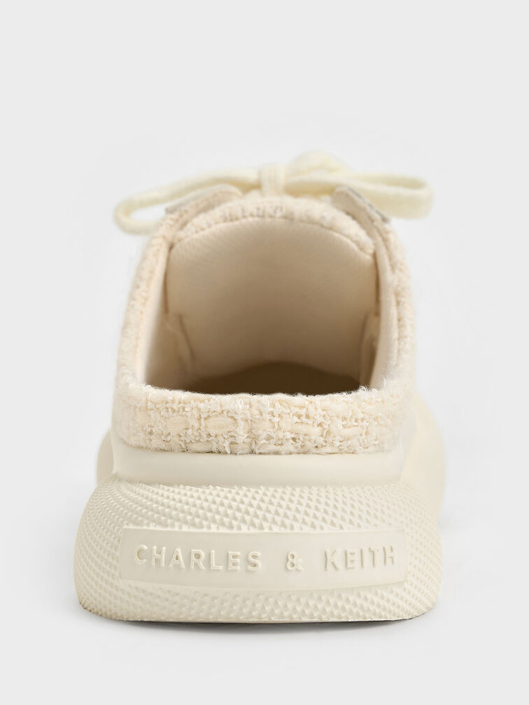 Tweed Lace-Up Slip-On Sneakers, Chalk, hi-res