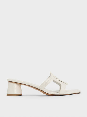 Easley Croc-Effect Cut-Out Heeled Sandals, Animal Print White, hi-res