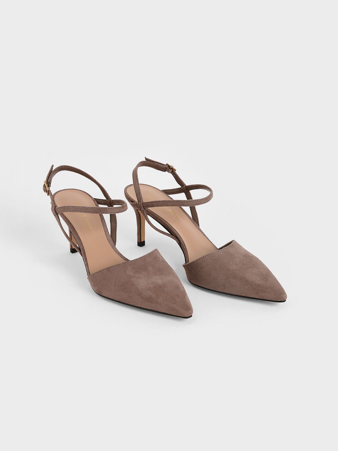Textured Ankle Strap Pumps, Taupe, hi-res