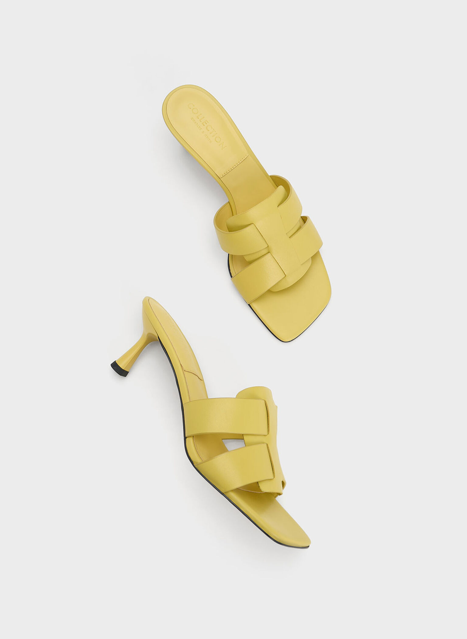 Trichelle Interwoven Leather Spool Heel Mules, Yellow, hi-res