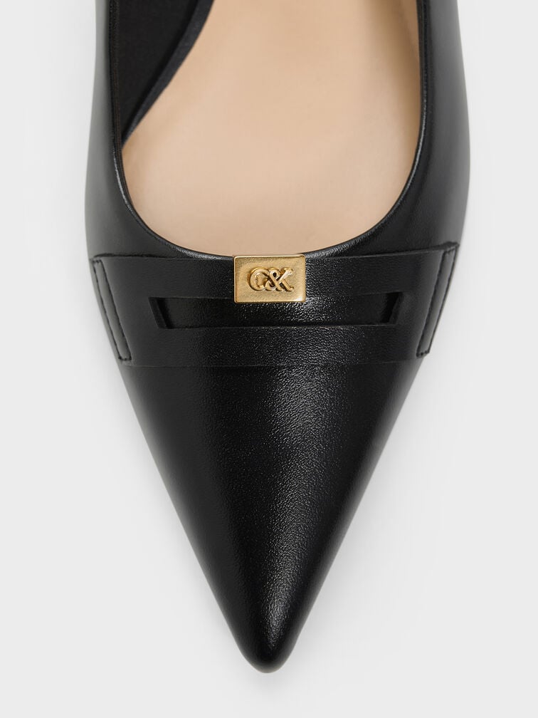 Georgina Leather Pointed-Toe Kitten-Heel Pumps, Black, hi-res