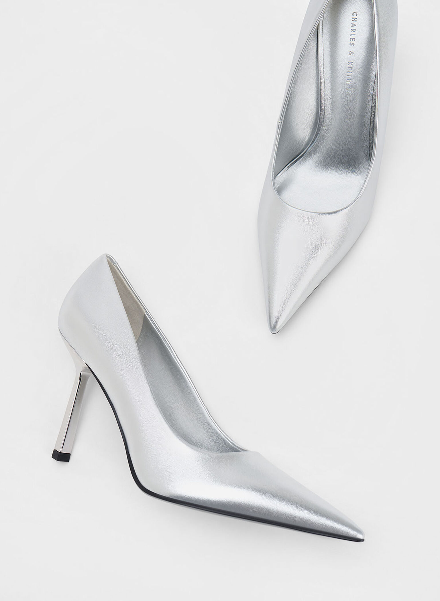 Metallic Pointed-Toe Pumps, Silver, hi-res
