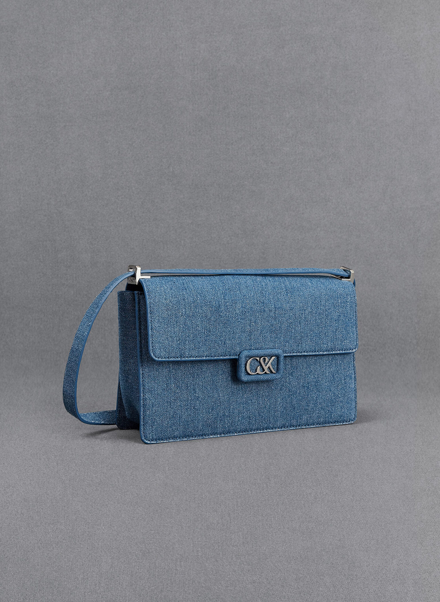 Denim Shoulder Bag, Blue, hi-res