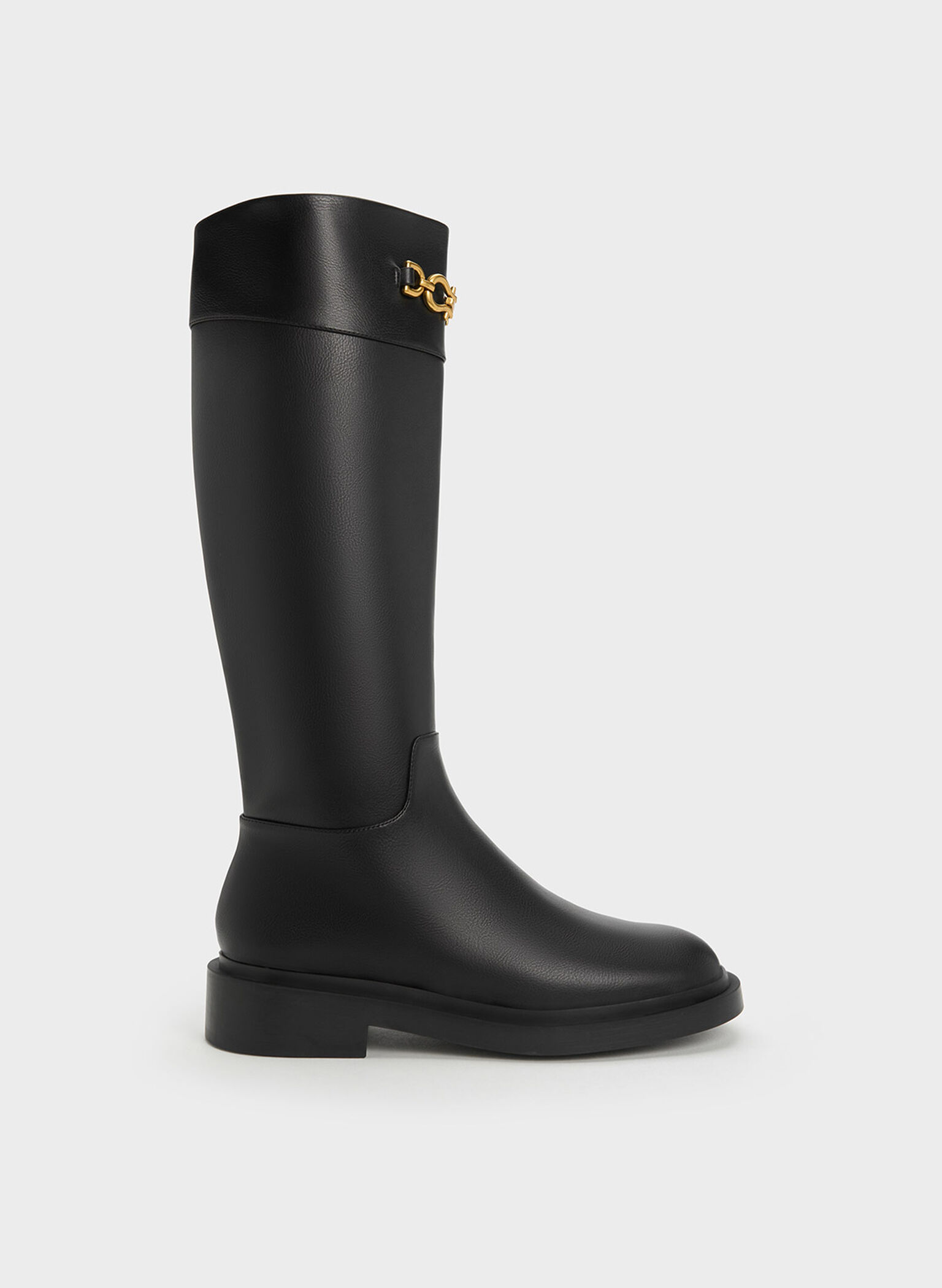 Bryn Metallic Chain Accent Knee-High Boots, Black, hi-res