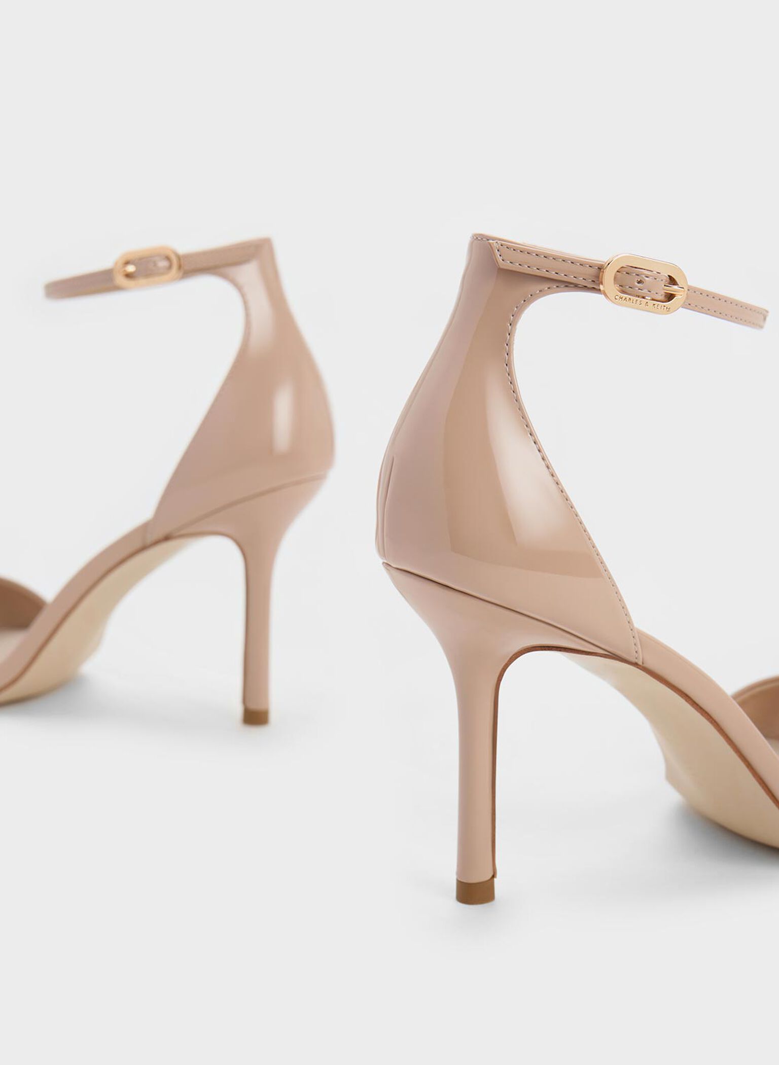 Patent Ankle Strap Heeled Sandals, Nude, hi-res
