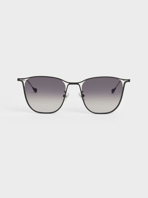 Two-Tone Wire Frame Butterfly Sunglasses, Black, hi-res