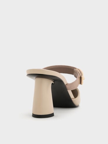 Lando Pointed-Toe Metallic-Buckle Heeled Mules, Chalk, hi-res