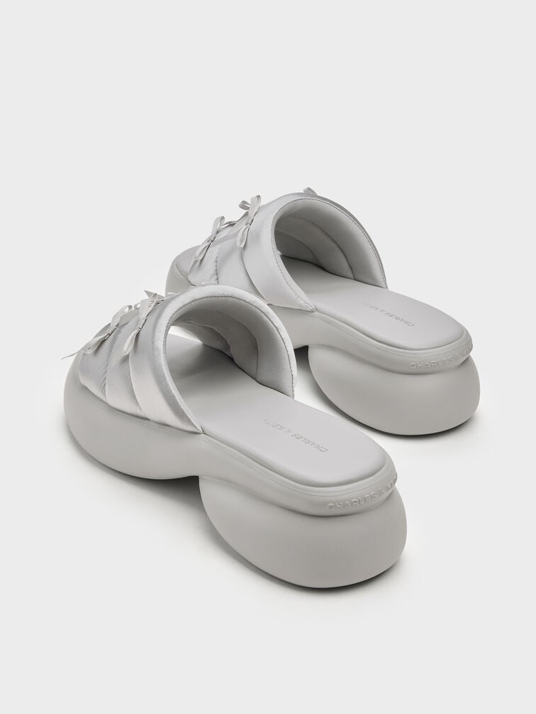 Recycled Polyester Bow Puffy Sports Sandals, Light Grey, hi-res