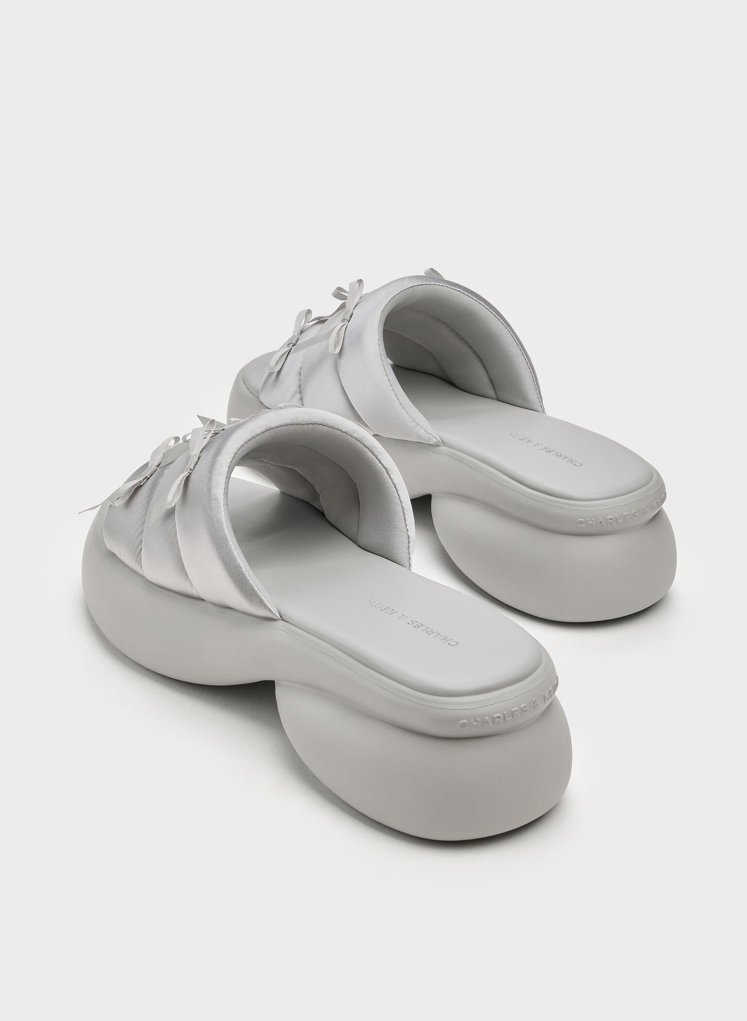 Recycled Polyester Bow Puffy Sports Sandals, Light Grey, hi-res