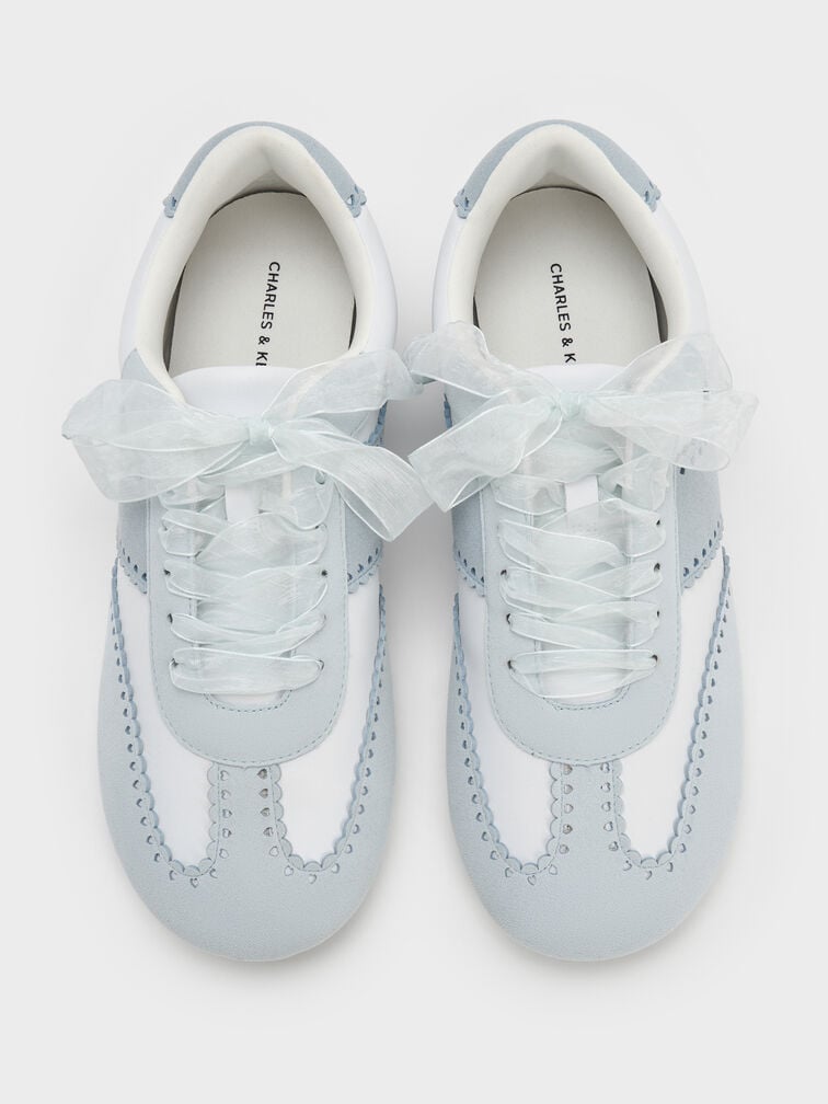 Cece Heart-Motif Sheer-Lace Sneakers, Light Blue, hi-res
