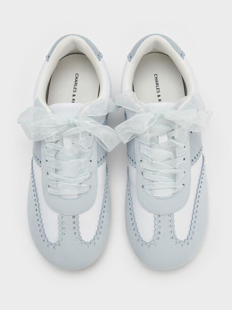 Cece Heart-Motif Sheer-Lace Sneakers, Light Blue, hi-res