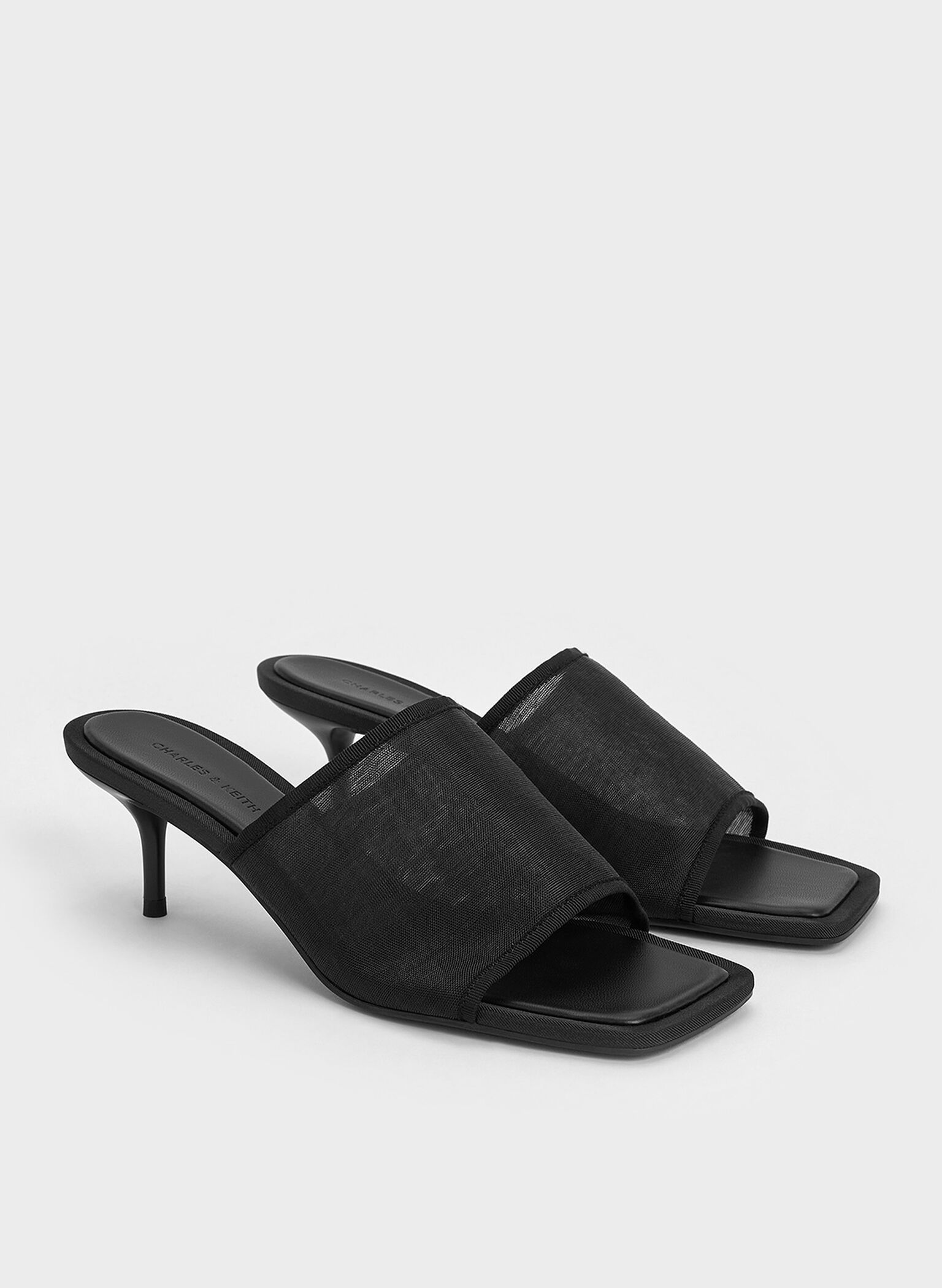 Loren Mesh Kitten-Heel Mules, Black Textured, hi-res