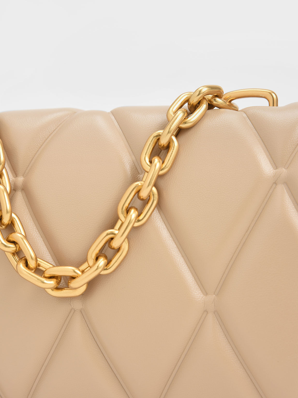 Candy Chain-Handle Quilted Bag, Beige, hi-res