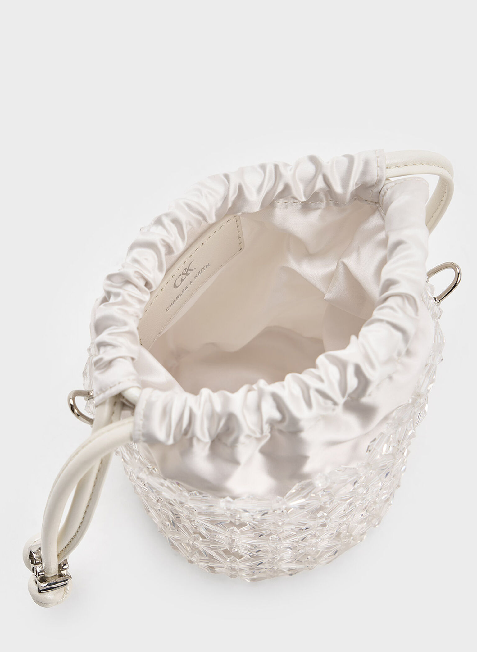 Beaded Chain-Handle Bucket Bag, White, hi-res